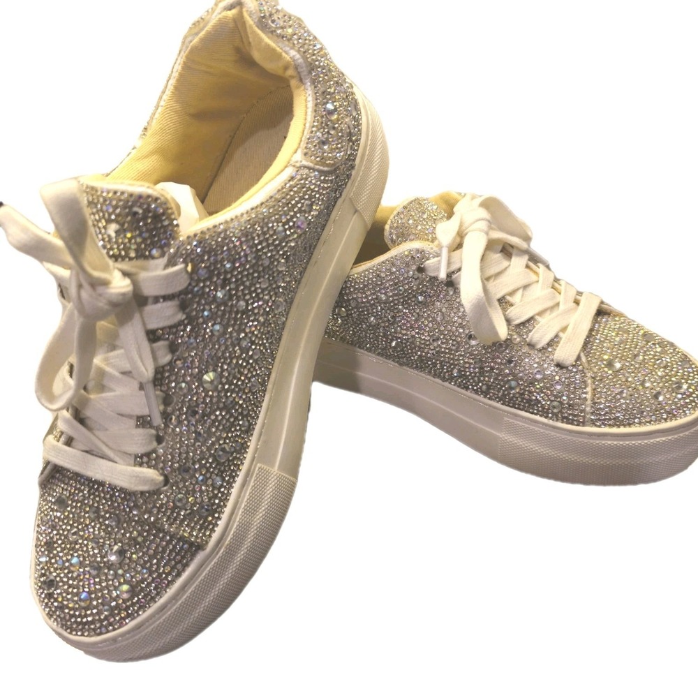 Betsy Johnson Rhinestone Sneakers SZ 6M Wedding Reception July 4 Summer Sparkle